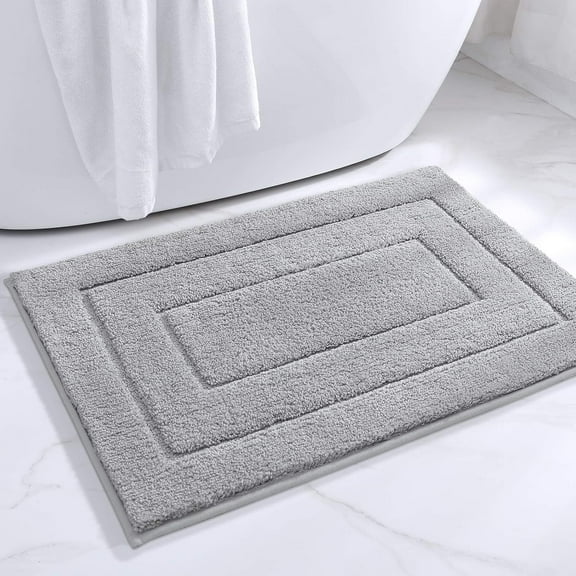 Machine Washable Bathroom Rug, Grey Bath Mat with Non-Slip TPR Backing, Ultra-Thick and Plush Microfiber, Perfect for Shower Area, 16"X24"