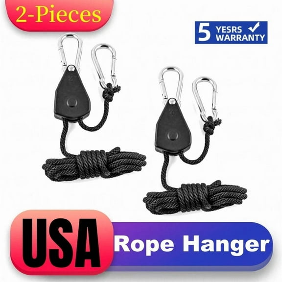 2Pcs Grow Light Rope Hanger Ratchet Reflector Adjustable Hangers 150Lbs