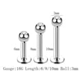 thumbnail image 2 of K-KED 10 PCS/lot Labret Bar Monroe Piercing Gem Ball Lip Stud Tragus Body Piercing-16G 10mm, 2 of 6