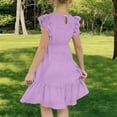 thumbnail image 7 of Bpmpbo Summer Dress for Girls Solid Color Flying Sleeve Loose Dress for 5 - 15 Years Round Neck Fashion Dress, 7 of 7