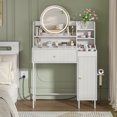 thumbnail image 4 of Modern Makeup Vanity Desk with Mirror and Light, Fluted Vanity Table with Drawer and Cabinet, Dresser with Hairdryer Holder & Power Outlet & Shelves, 3 Lighting Modes, for Bedroom, 4 of 9