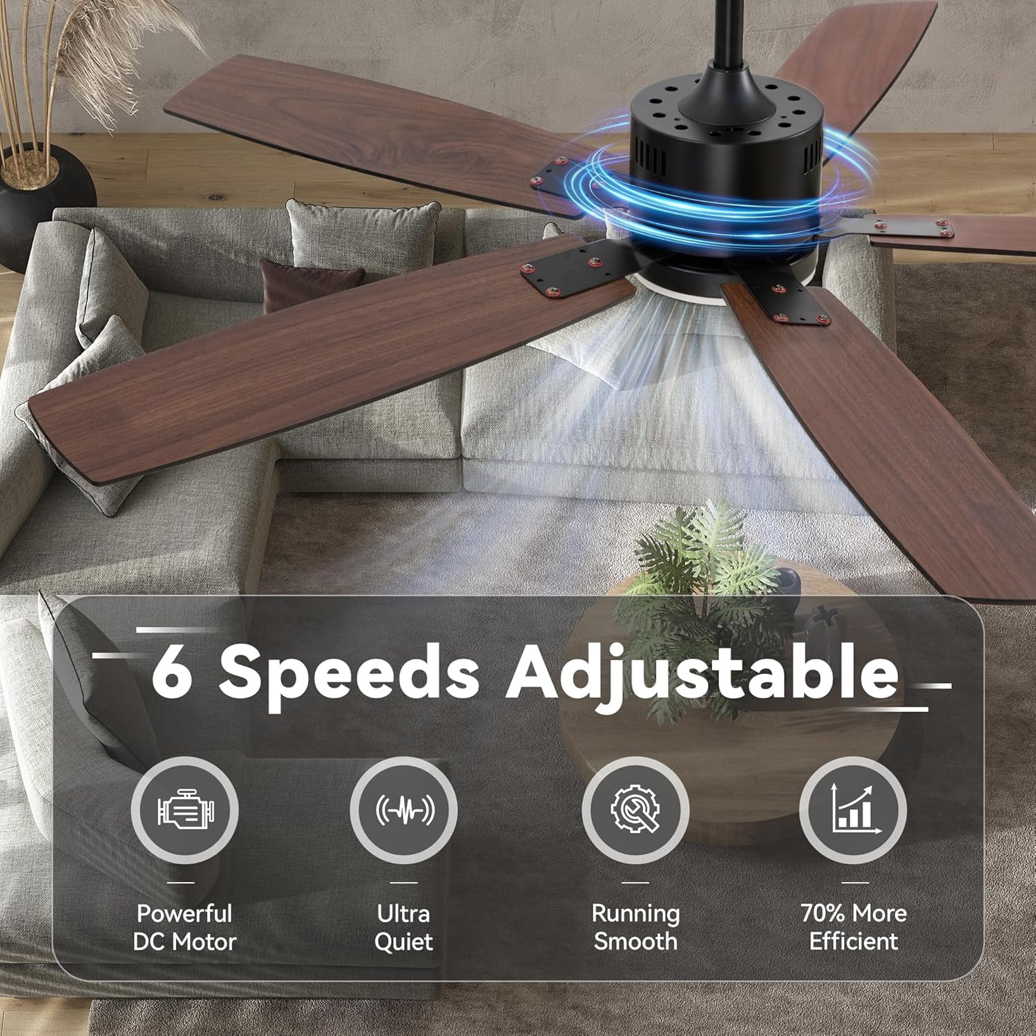 SUNMORY 62" Ceiling Fans with Lights and Remote/APP Control, Low Profile Ceiling Fan with Light, Reversible, Quiet 6 Speeds, Stepless Dimmable, Flush Mount Ceiling Fan for Bedroom Indoor/Outdoor Use