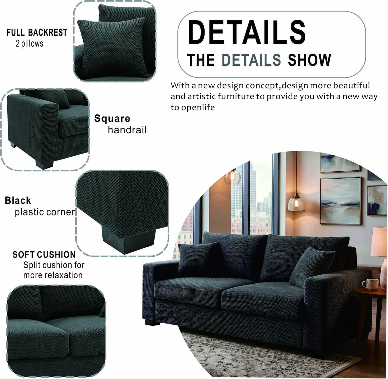 Lunale 69" Loveseat Sofa for Small Space, Modern Comfortable 2-Seater Upholstered Couch, Gray Polyester