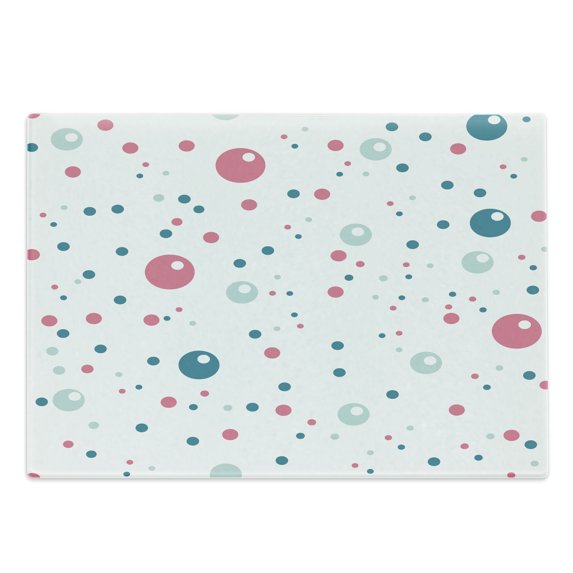 Abstract Cutting Board, Bubble Like Big and Little Polka Dots in Pastel Colors Modern Rounded Design, Decorative Tempered Glass Cutting and Serving Board, Large Size, Blue Pink Grey, by Ambesonne