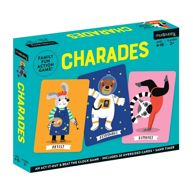 Juego Mudpuppy Charades para 2 o más jugadores, de 4 a 10 años, con 30 cartas