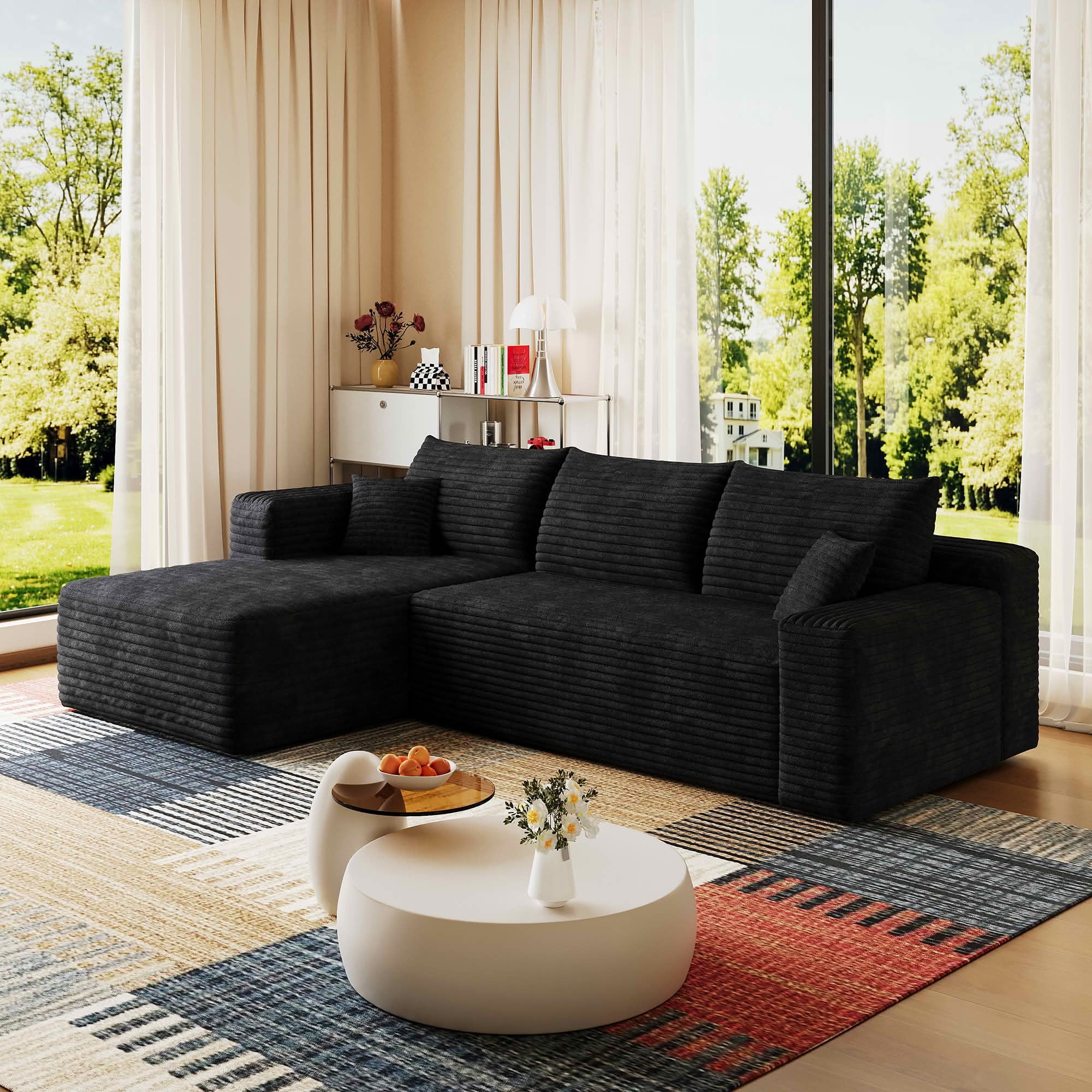 MAYEERTY 95 Inch L‑Shaped Cloud Sectional Sofa, Modern Minimalist Deep‑Seat Corner Couch, Plush Corduroy Upholstered Reversible Sofa, No‑Assembly Required for Living Room Bedroom Apartment