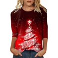 thumbnail image 2 of Women's Casual T Shirts Christmas Shirts Glitter Xmas Tree Printed 3/4 Sleeve Holiday T Shirts Watermelon Red L, 2 of 4