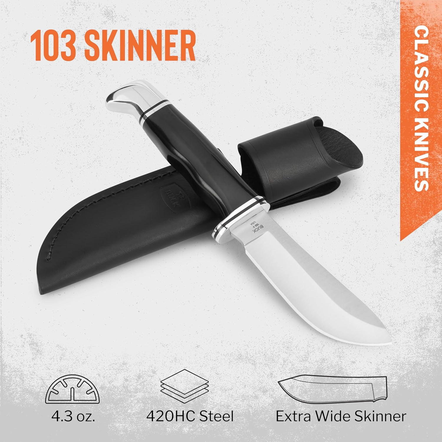 Buck Knives 103 Skinner Hunting Knife, 4" Fixed Blade, Phenolic Handle, 4.3 oz