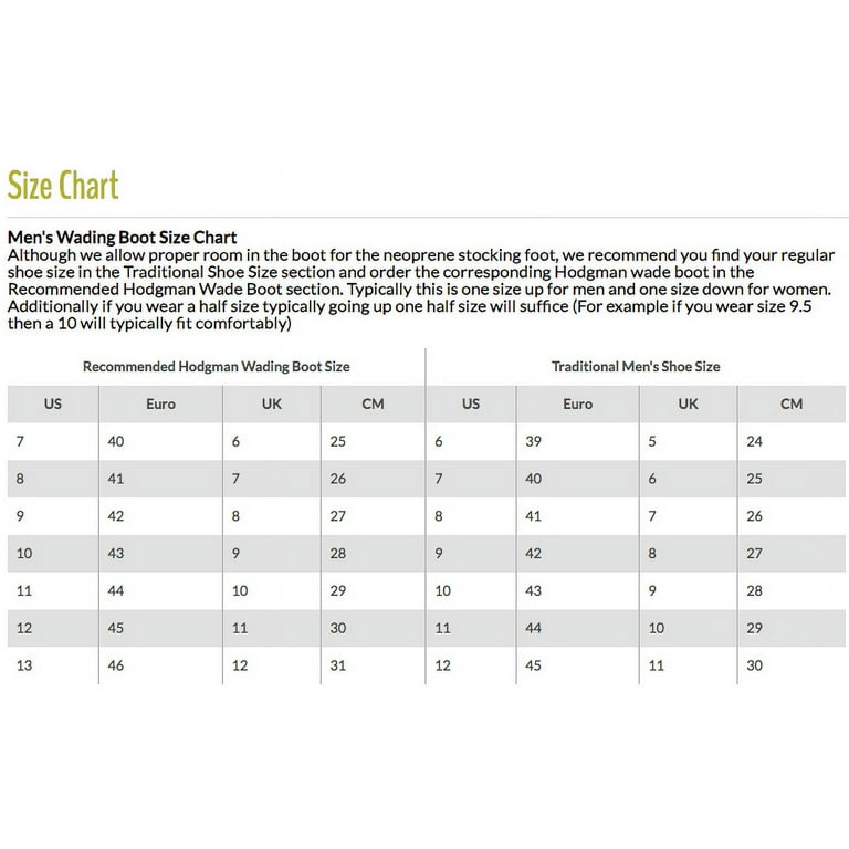 Wading Boots & Footwear Size Guide