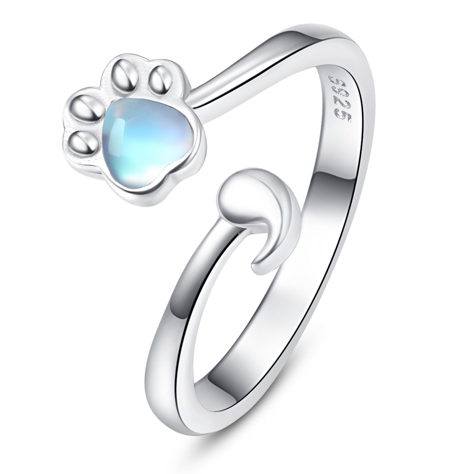 TANGPOET Puppy Dog Ring Heart Rings for Women Girls 925 Sterling Silver Moontone Ring Animal
