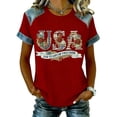 thumbnail image 2 of 250 Anniversary USA Shirt Womens Tops Jean Shirts for Women Denim Patchwork Short Sleeve Crew Neck Shirts 1776-2026 250Th American Birthday Flower Printed Shirt Graphic Tees Red XL, 2 of 3