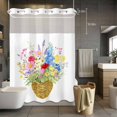 thumbnail image 5 of No Hook Shower Curtains with Snap-in Liner Set, Spring Flowers Basket Waterproof Hotel Style Bathroom Shower Curtain, Colorful Floral Botanical Leaves Breathable Mesh Top Bath Curtains 60''x72'', 5 of 9