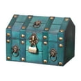 thumbnail image 3 of Tnarru Pirate Treasure Chest Keepsakes Box Wooden with Password Lock Handmade Vintage Design Creative Unique Storage Box Jewelry Box Green, 3 of 8