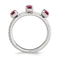 thumbnail image 2 of Solid 925 Sterling Silver Stackable Created Ruby Three Stone Ring Eternity Band Size 9, 2 of 6