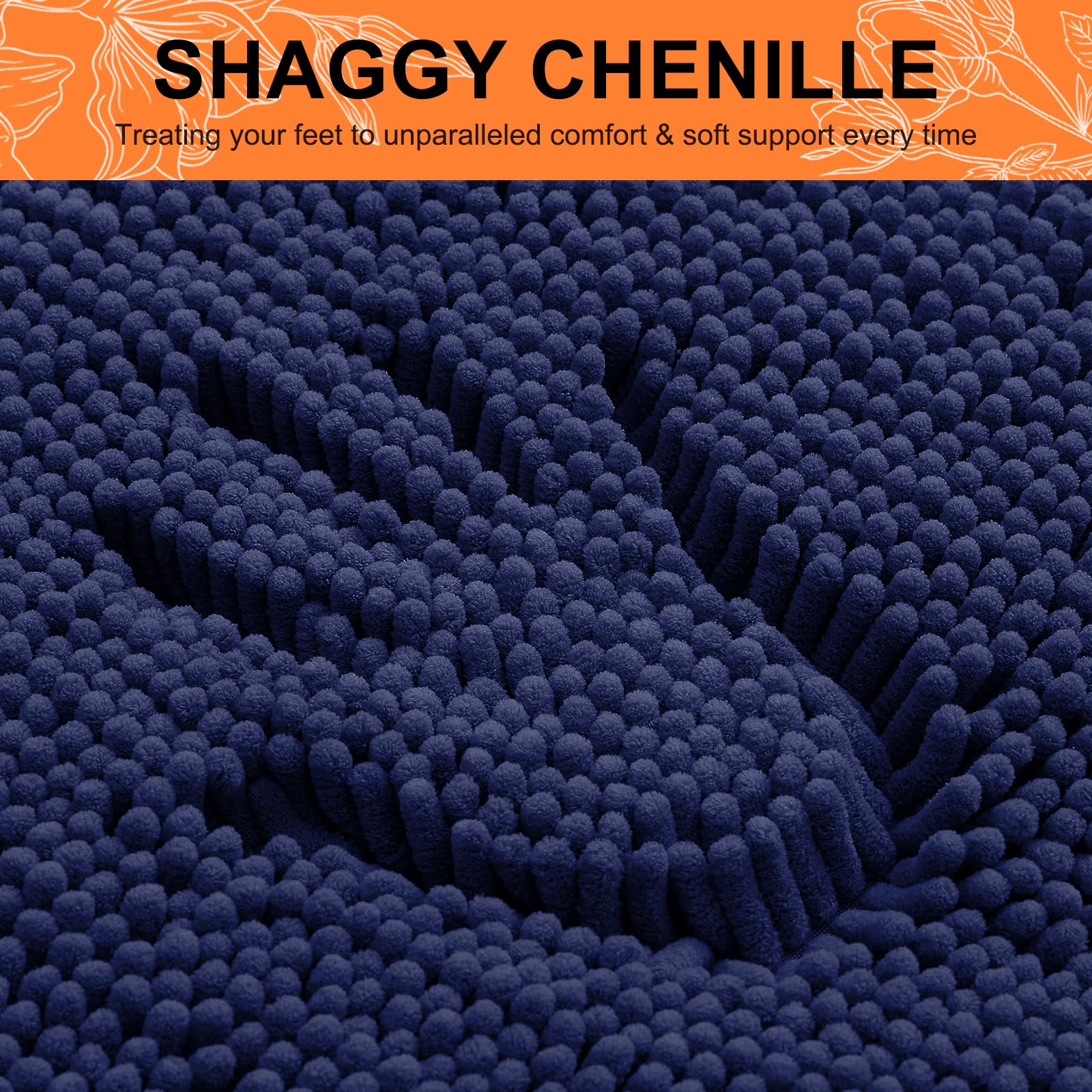 Smiry Bathroom Rugs Sets 2 Piece, Soft Absorbent Chenille Bath Rug Set, Non Slip Machine Washable Shaggy Bath Mats for Tub, Shower, and Floor (30x20+24x16, Navy blue)