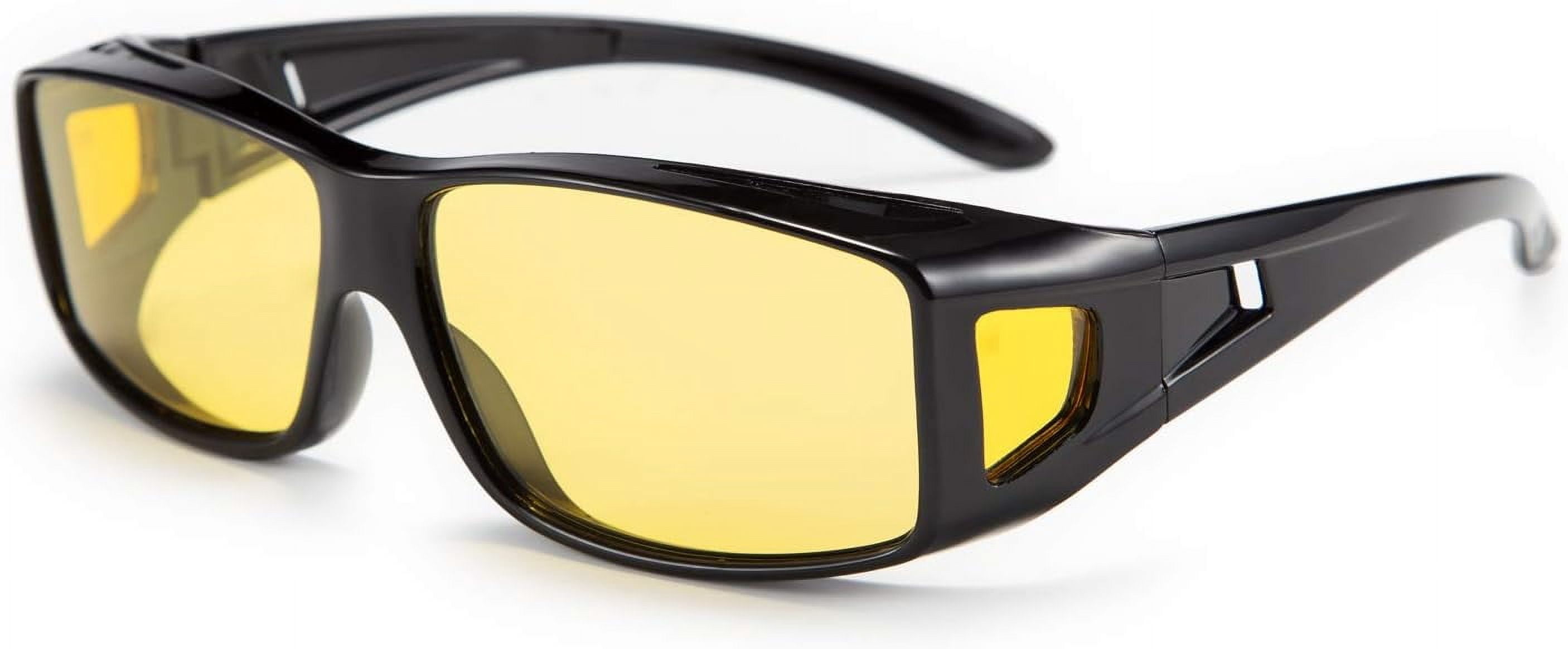 FEISEDY Men Women Night Driving Glasses Fit over Glasses Anti-Glare Polarized Wrap Yellow Sunglasses Over Glasses B2593