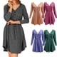 thumbnail image 4 of Vestido de mujer Vestido de manga larga para mujer Botones con cuello en V Cintura con cordón Tallas grandes Mini vestido informal 1 1, 4 of 5