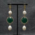 thumbnail image 4 of EOEMY Natural White Freshwater Rice Pearl Coin Green Jade Dangle Cz Hook Earrings, 4 of 7