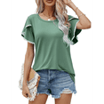 thumbnail image 3 of Blusas Verano para Mujer con Mangas Pétalos, Camisetas Encaje Crochet con Cuello Redondo, Camisetas Casuales Holgadas Color Sólido, Camisetas Básicas Tipo Túnica. Verde XL, 3 of 10