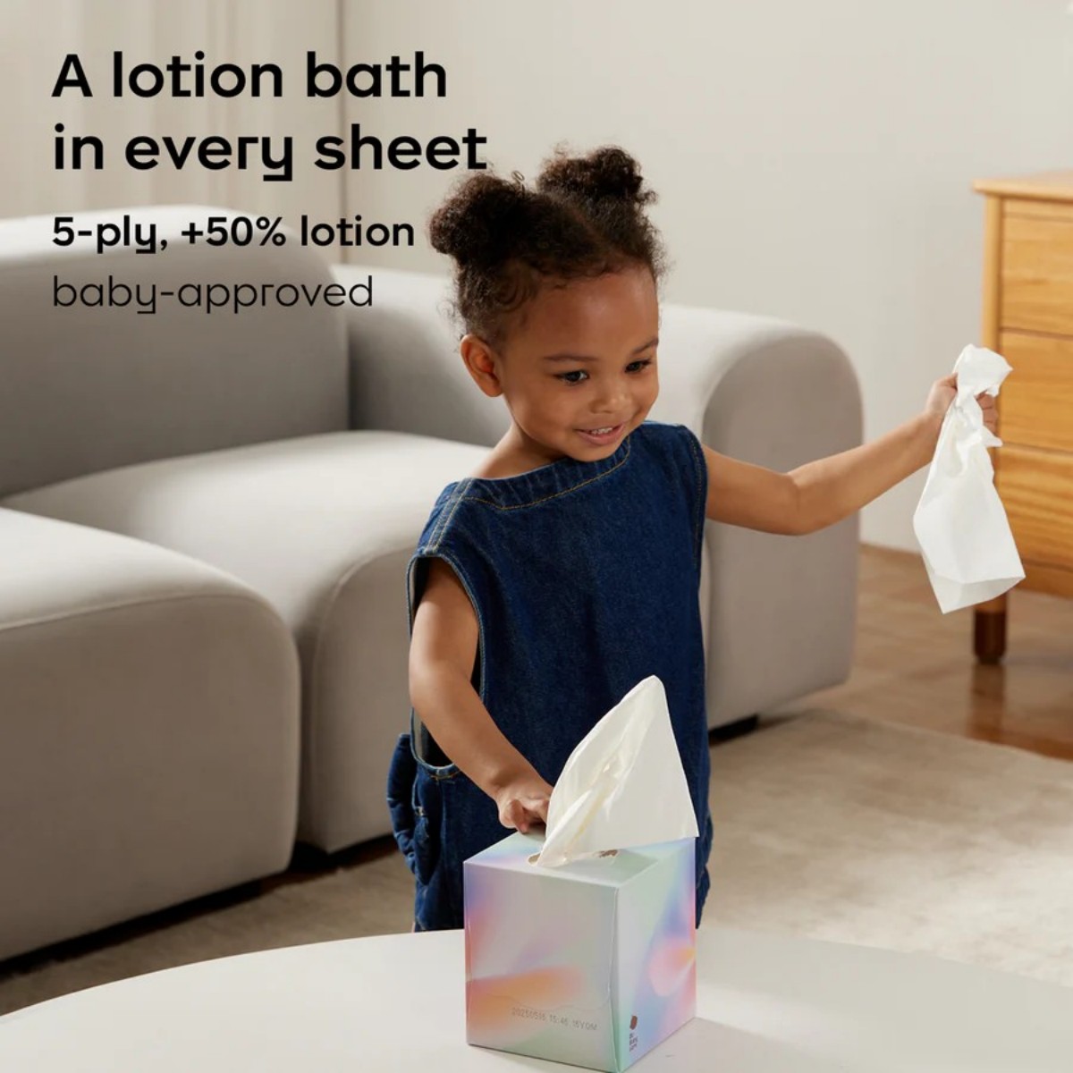 Bc Babycare Baby Lotion Tissues - 8 Cube Boxes, 5-Ply Ultra Soft Hypoallergenic, Plant-Based Fibers,60 Tissues per Box
