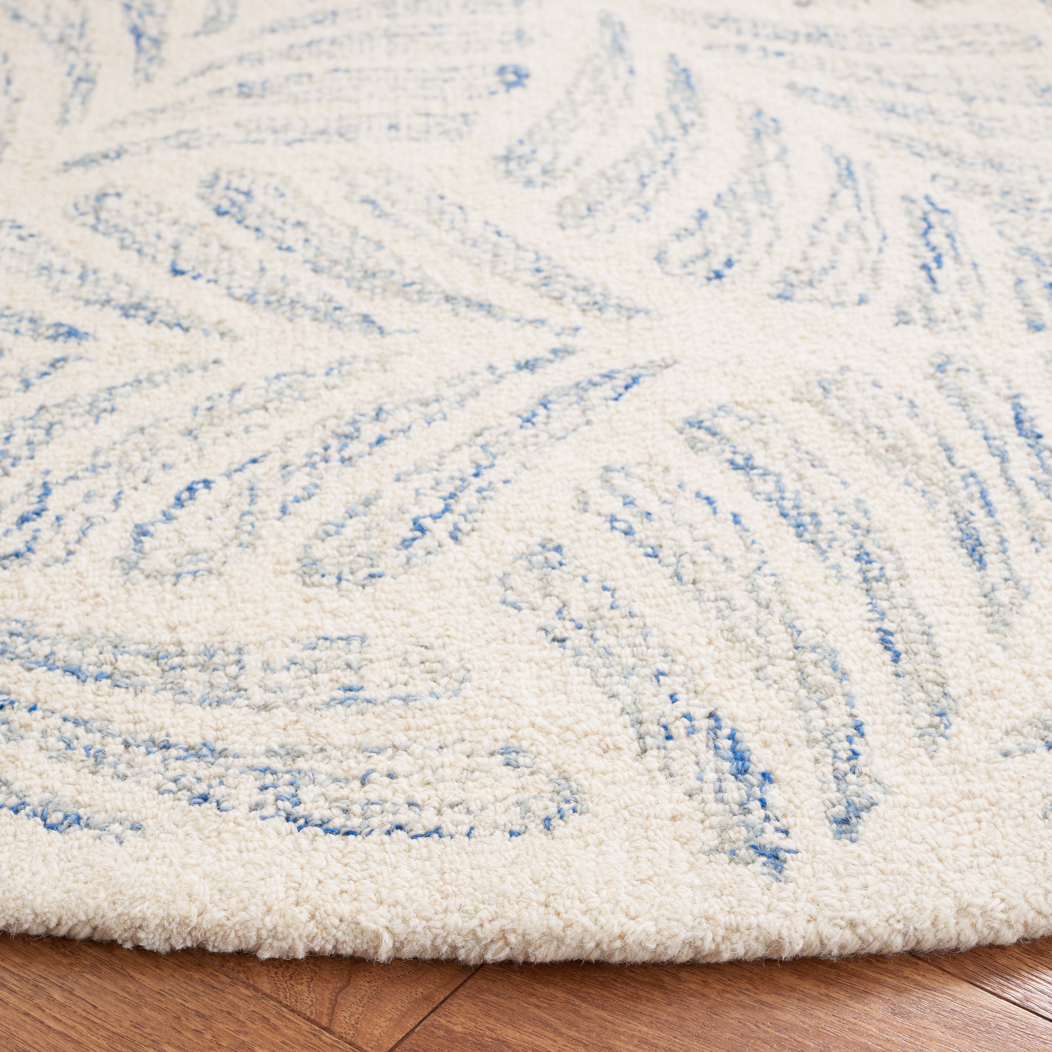 SAFAVIEH Jardin Cyan Leaves Area Rug, Ivory/Blue, 6' x 6' Round