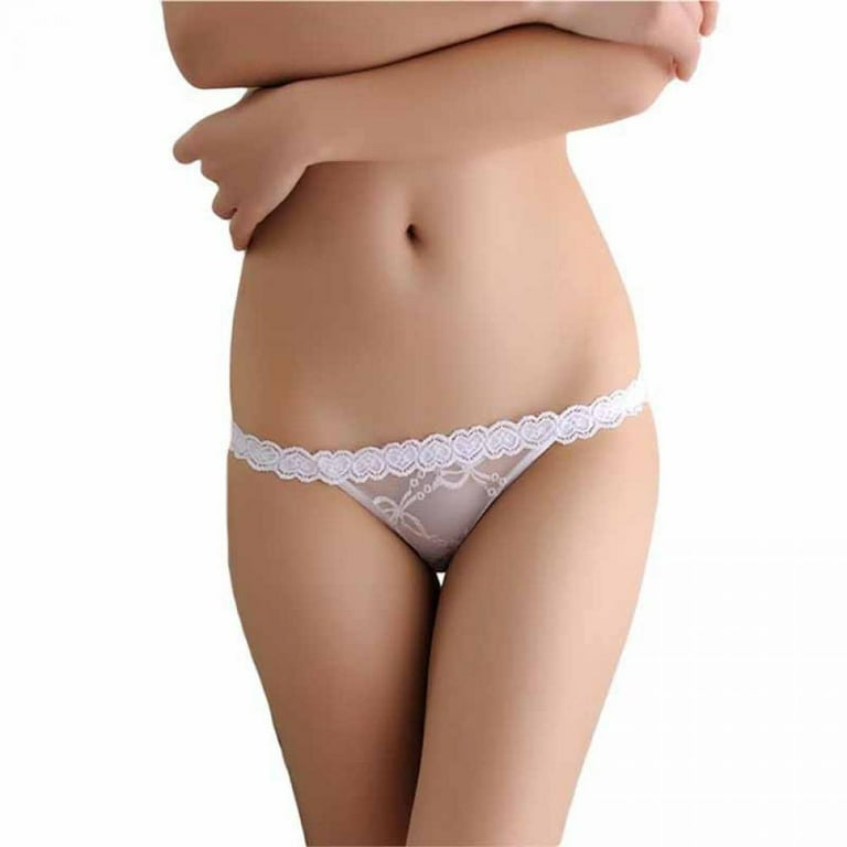 Women's Thin Lace Hollowed Out T Back Low Waist Ice Silk Sexy Cheeky Thong  See Through Panties
