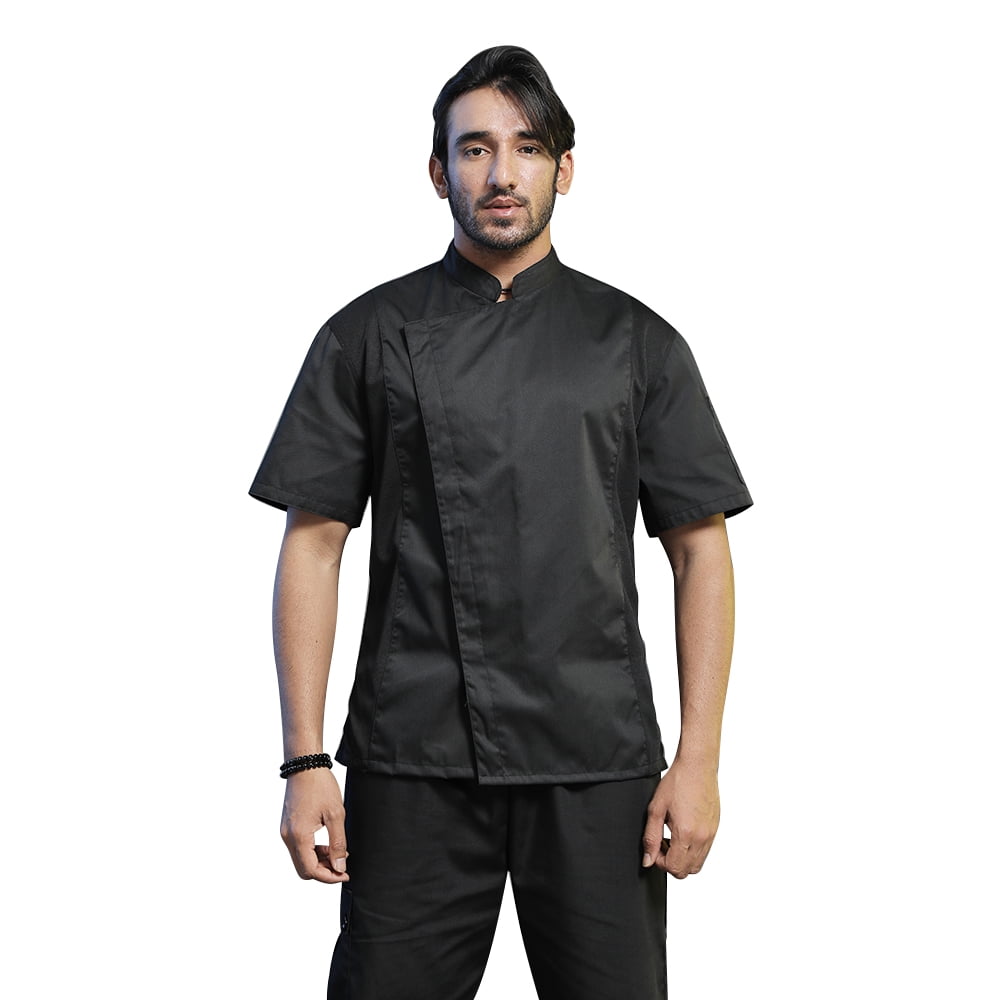 Toptie Unisex Black Chef Coat with Mesh Side Panels