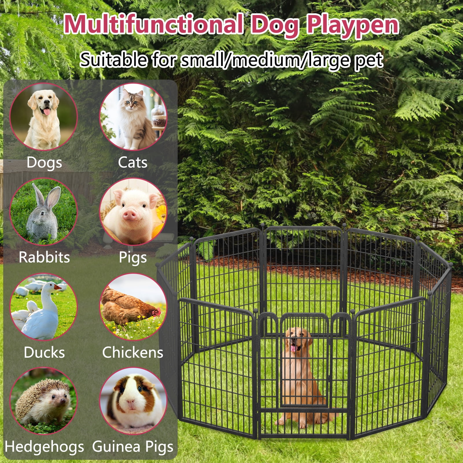 Jhsomdr Dog Playpen Dog Fence Outdoor for Yard 12 Panels 40" Height Puppy Playpen Dog Exercise Pen Indoor Pet Fence with Doors for Large/Medium/Small Dogs