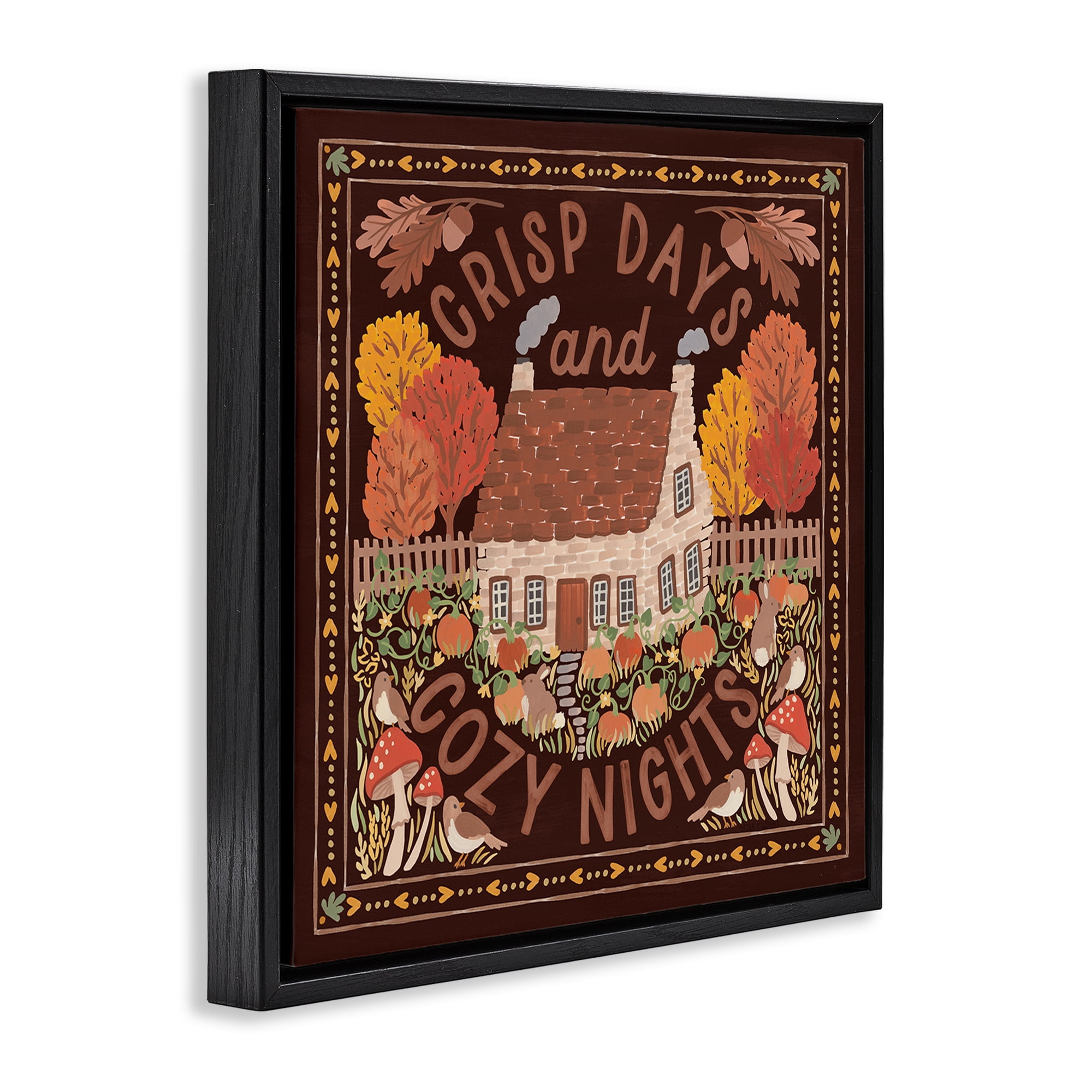Stupell Industries Crisp Days Fall Phrase Landscape Painting Black Floater Framed Art Print Wall Art, 25 x 25
