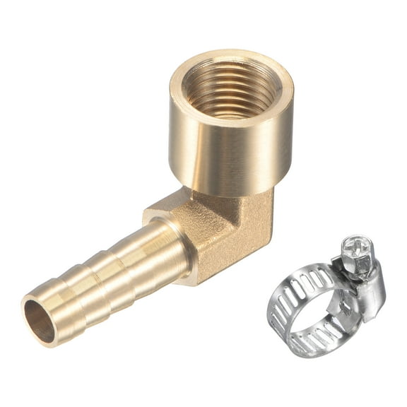 Uxcell Brass Hose Barbed Fitting Elbow Female Thread Pipe Connector with Stainless Steel Hose Clamp 8mm