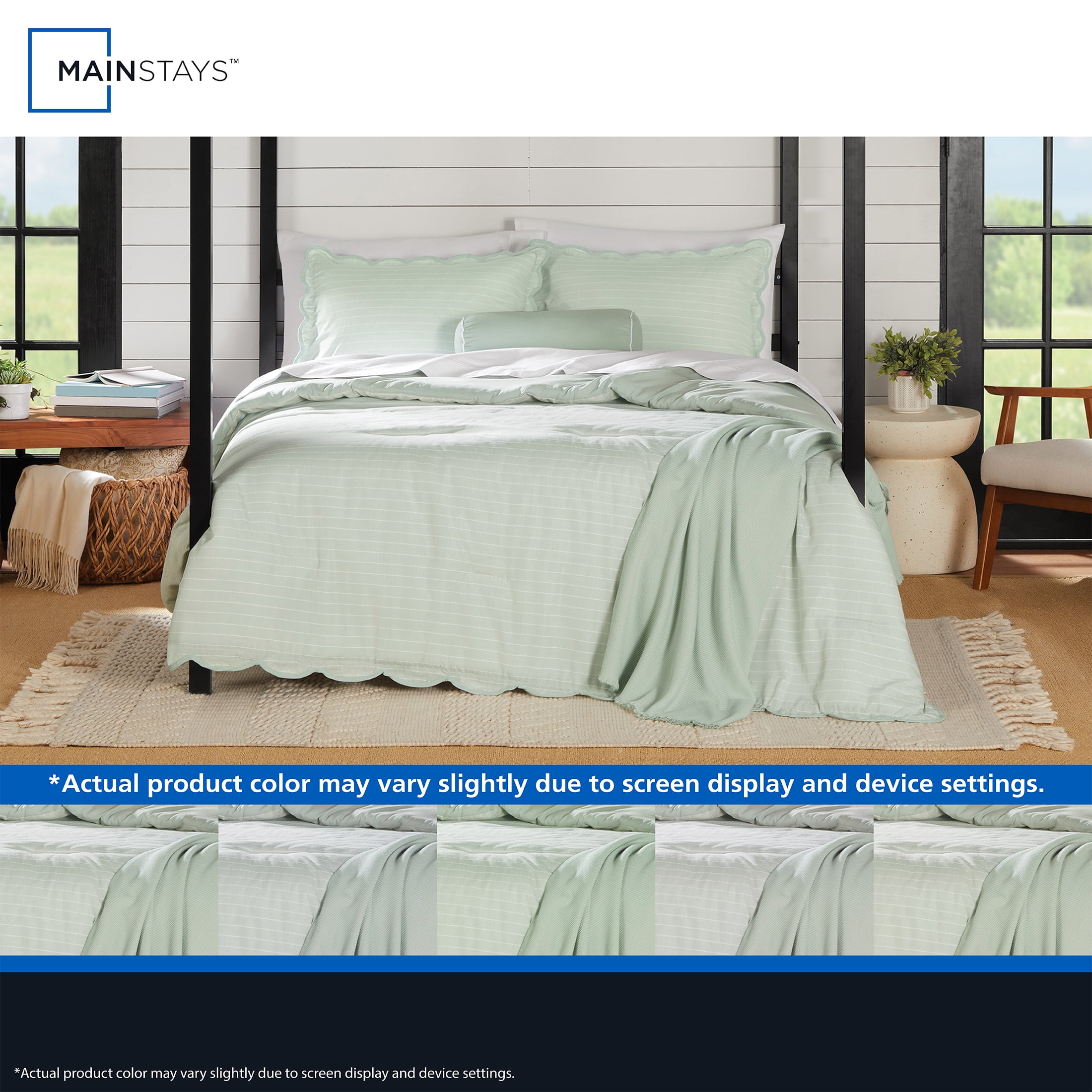 Mainstays Scallop 4-Piece Pick Stitch Sage Comforter Set, Twin/Twin XL