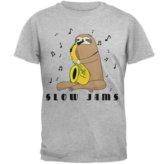 Sloth Slow Jams Funny Pun Saxophone Mens T Shirt Heather 3X-LG