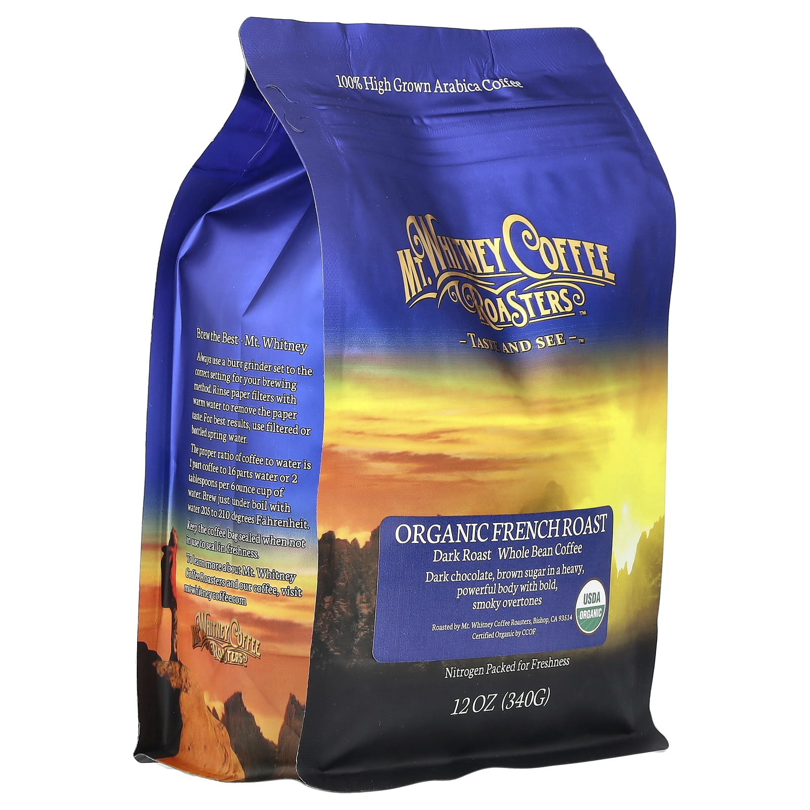 Mt. Whitney Coffee Roasters Organic French Roast, Whole Bean Coffee, Dark Roast, 12 oz (340 g)