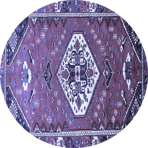 Ahgly Company Machine Washable Indoor Round Persian Blue Traditional Area Rugs, 8' Round