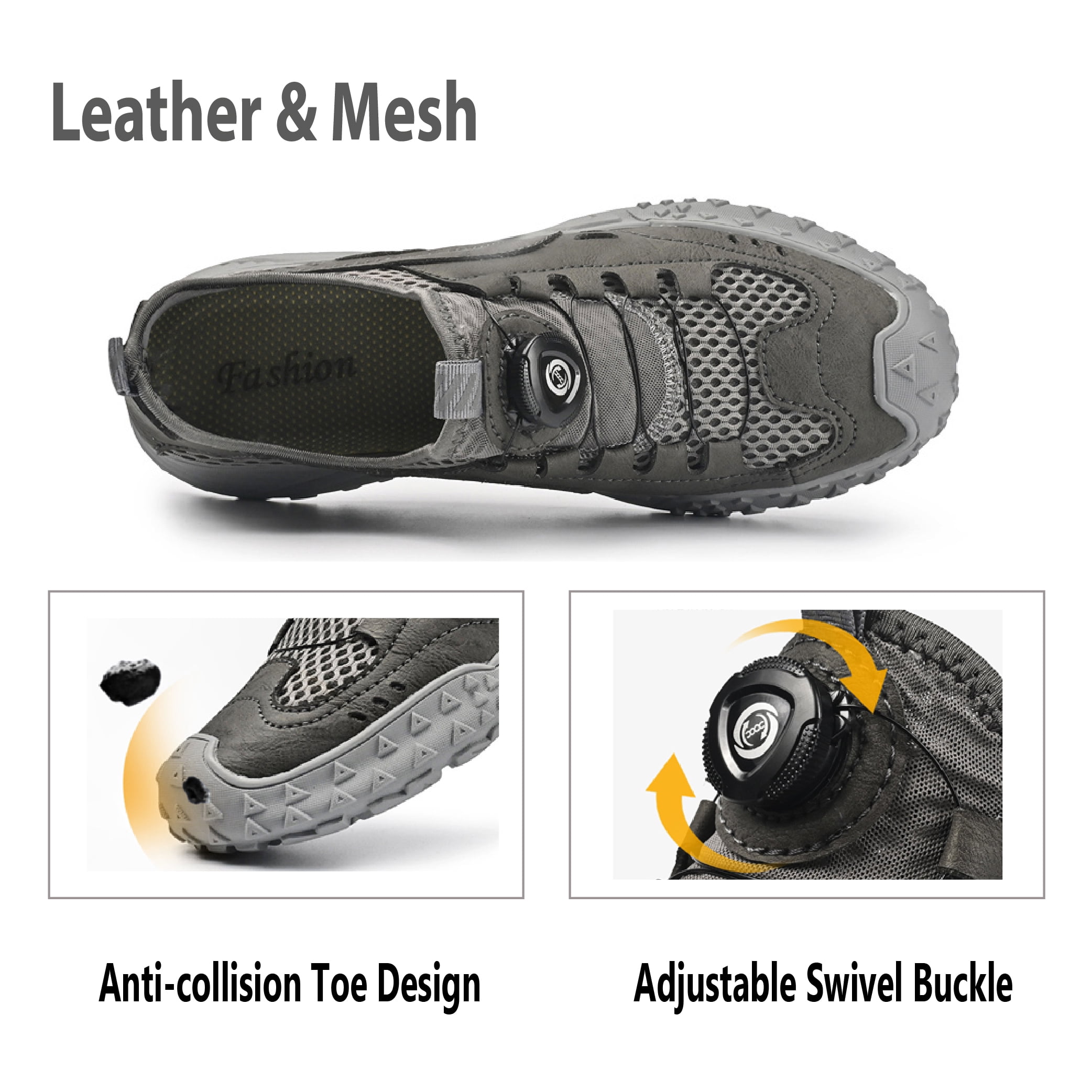 Mens Sports Water Shoes Quick Dry Barefoot Fisherman Shoes Mesh Hiking Shoes Outdoor Waterproof Beach Shoes Gray 6 UK