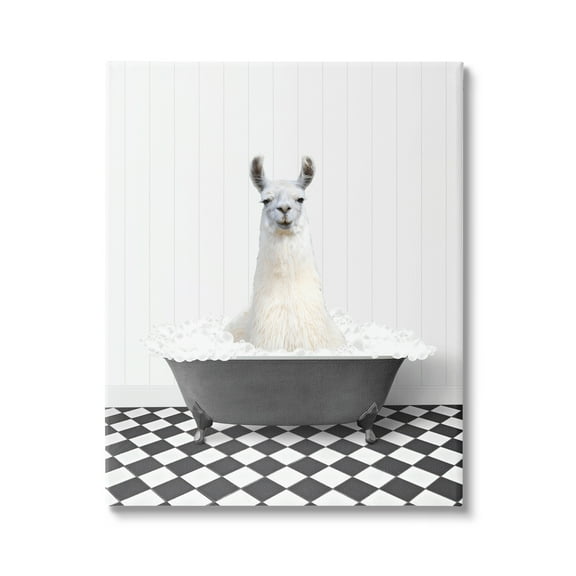 Stupell Industries Vintage Bathroom Llama Animals & Insects Painting Gallery Wrapped Canvas Print Wall Art, 16 x 20