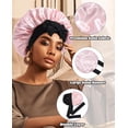 thumbnail image 4 of Satin Bonnet for Sleeping, Double Layer Hair Bonnet with Elastic Tie Band, Soft Night Cap for Curly and Straight Hair(Black + Peach Pink), 4 of 12