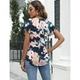 thumbnail image 4 of WQD Women’s Summer Floral Tops Flutter Short Sleeve V Neck Blouse Dressy Casual Loose Fit Tunic Shirts Trendy Ruffle Sleeve T Shirts, 4 of 7