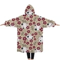 thumbnail image 2 of Oversized Wearable Blanket Hoodie,Beige Baseballs with Flowers Pattern Sherpa Blanket Hoodie with Super Pockets,Super Warm Fuzzy Pullover for Women & Men, 2 of 6