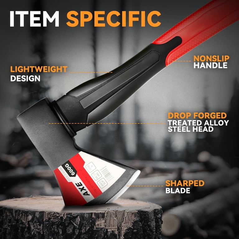 DNA Motoring 13.5" Alloy Steel Axe – Heat Treated Head, Nonslip Fiberglass Handle For Wood Chopping