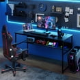 thumbnail image 4 of Costway 55" x 24" Computer Desk with Power Outlets & USB Ports, Storage Shelf, Metal Frame Black, 4 of 10