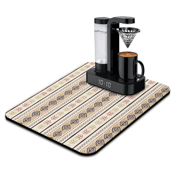 Coffee Mat with Boho Design - Under Coffee Maker Pad for Kitchen Counter, Quick Dry Diatom Mud Mat, Heat-Resistant, Non-Slip Coffee Station Decor