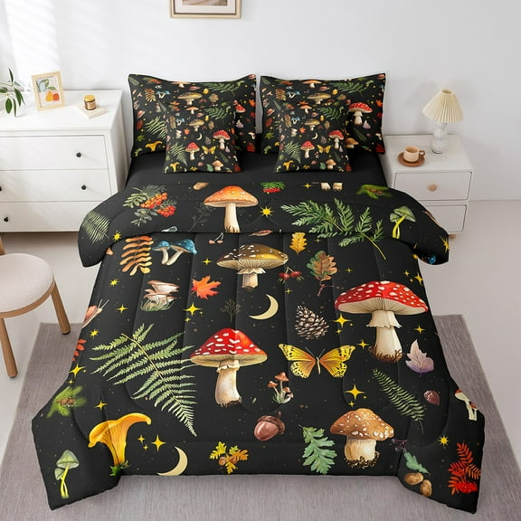 Erosebridal Botanical Mushroom Bedding Sets Twin Size,Animal Moth Comforter Sets with Sheets,Teens Bedroom Decor,Reversible,Lightweight,7-Piece