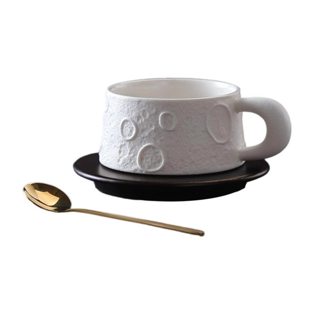 Taza de Café de Cerámica Cuchara Dorada Creativa con Posavasos con Asa Artículos de Café con Blanco