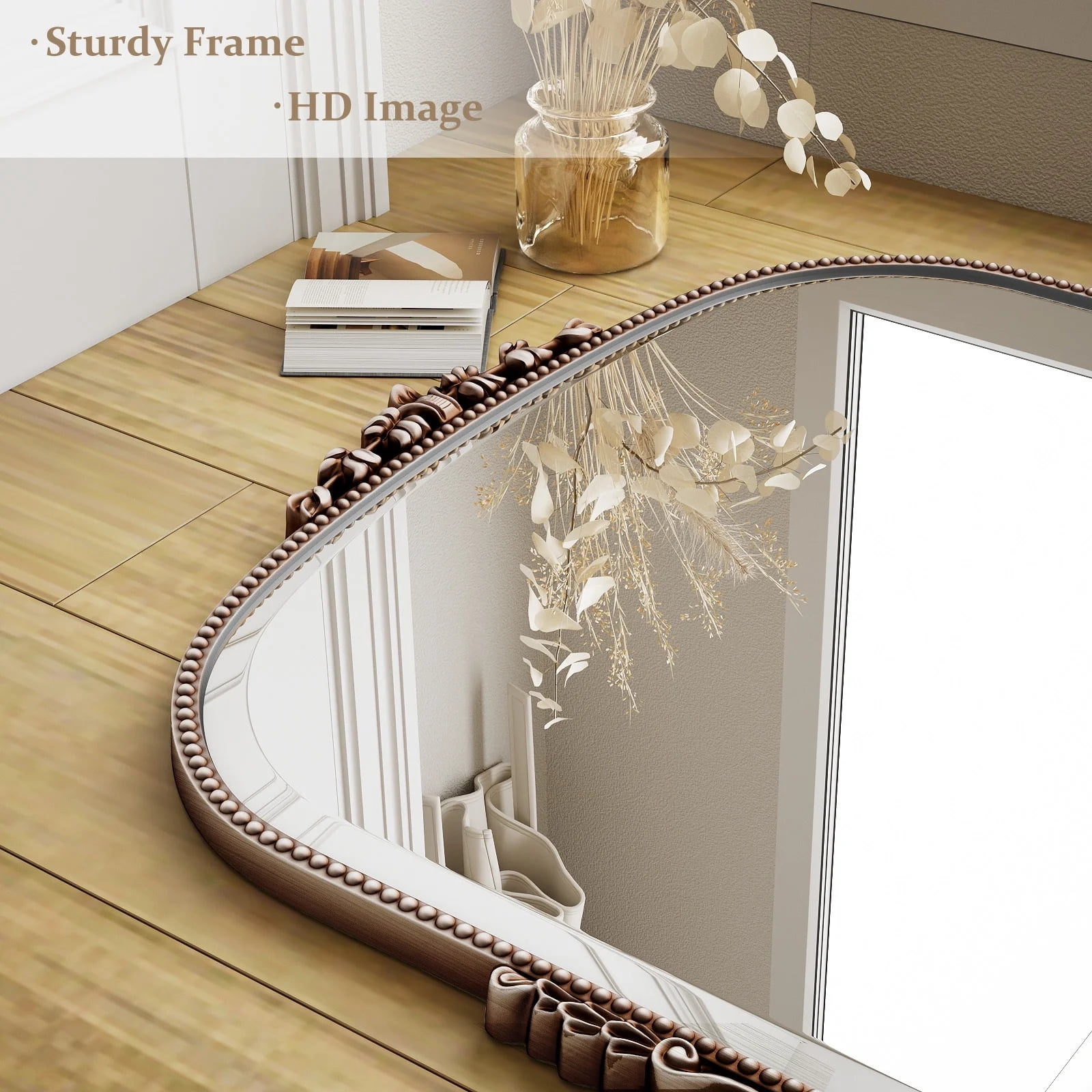 GRAHMCY 44"x 32" Bathroom Mirror Arched Vanity Mirror Decor Wall Mirror Vintage Mirror, Antique Silver