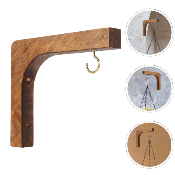 FELTECHELECTR 2Pcs Hanging Plant Hooks Wooden Bracket for Indoor and Outdoor Wall Mount