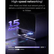 MINISFORUM N5 Air NAS with AMD Ryzen 7 255, 2X SODIMM DDR5-5600MHz, 64GB SSD, 1xHDMI+2xUSB4 Outputs, 5X HDD Slot, M.2 2230/2280/22110/U.2 Slots, 5GbE+10GbE LAN Port, RAID Support NAS