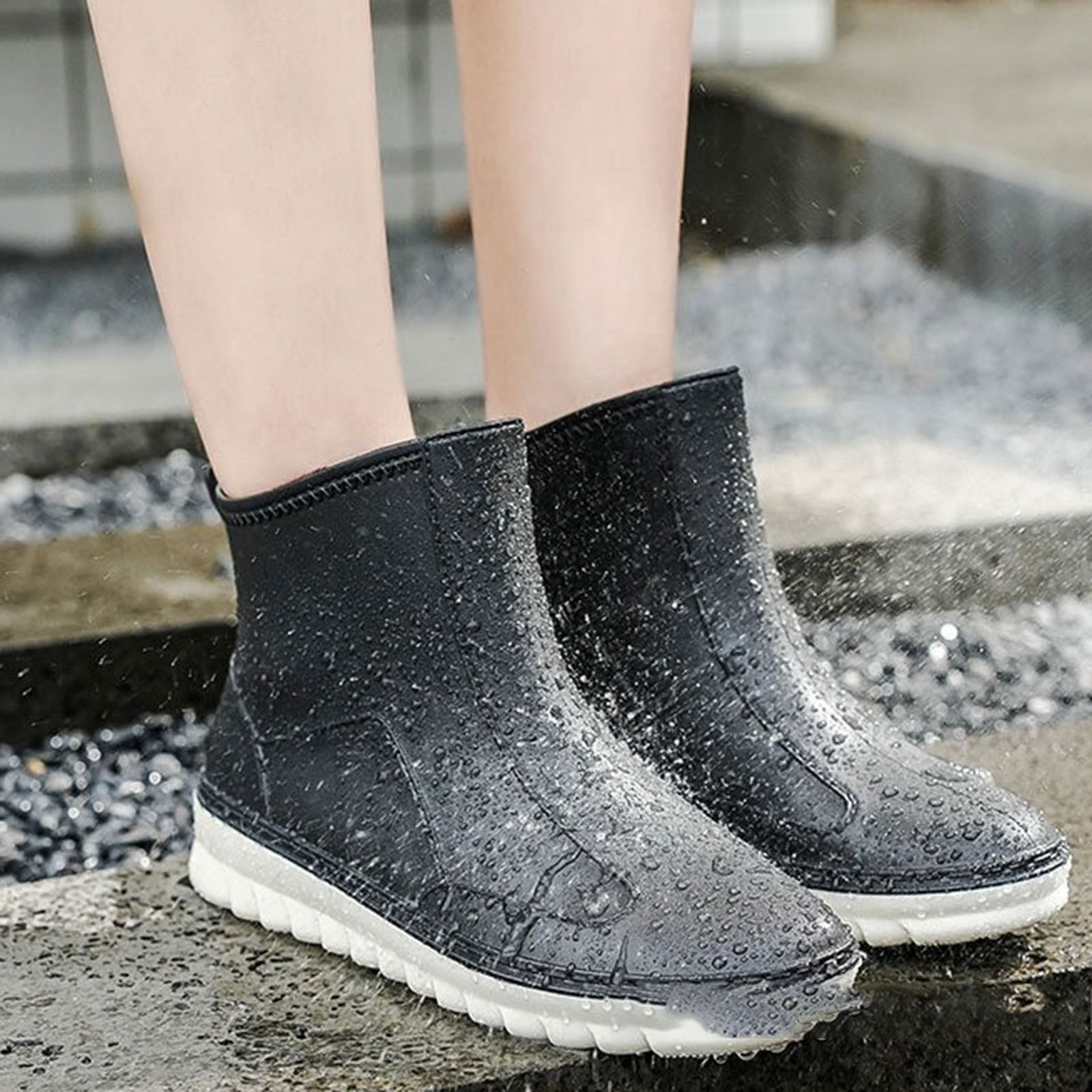 Short Rain Boots for Women Waterproof Wide Calf Ankle Rainboots Rubber Outdoor Work Garden Shoes