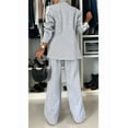 thumbnail image 5 of 2025 Womens Two Piece Outfits Striped Side Button Tops and Pants with Pockets Sets Business Casual Pants Suits Set Light Gray XXL, 5 of 7