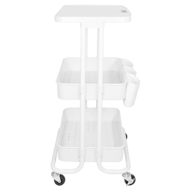 Alexent 2-Tier Table Top Plastic Storage Trolley Rolling Cart Organizer in White
